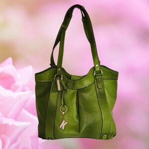 LIZ CLAIBORNE GREEN SHOULD BAG HANDBAG with K KEYCHAIN
